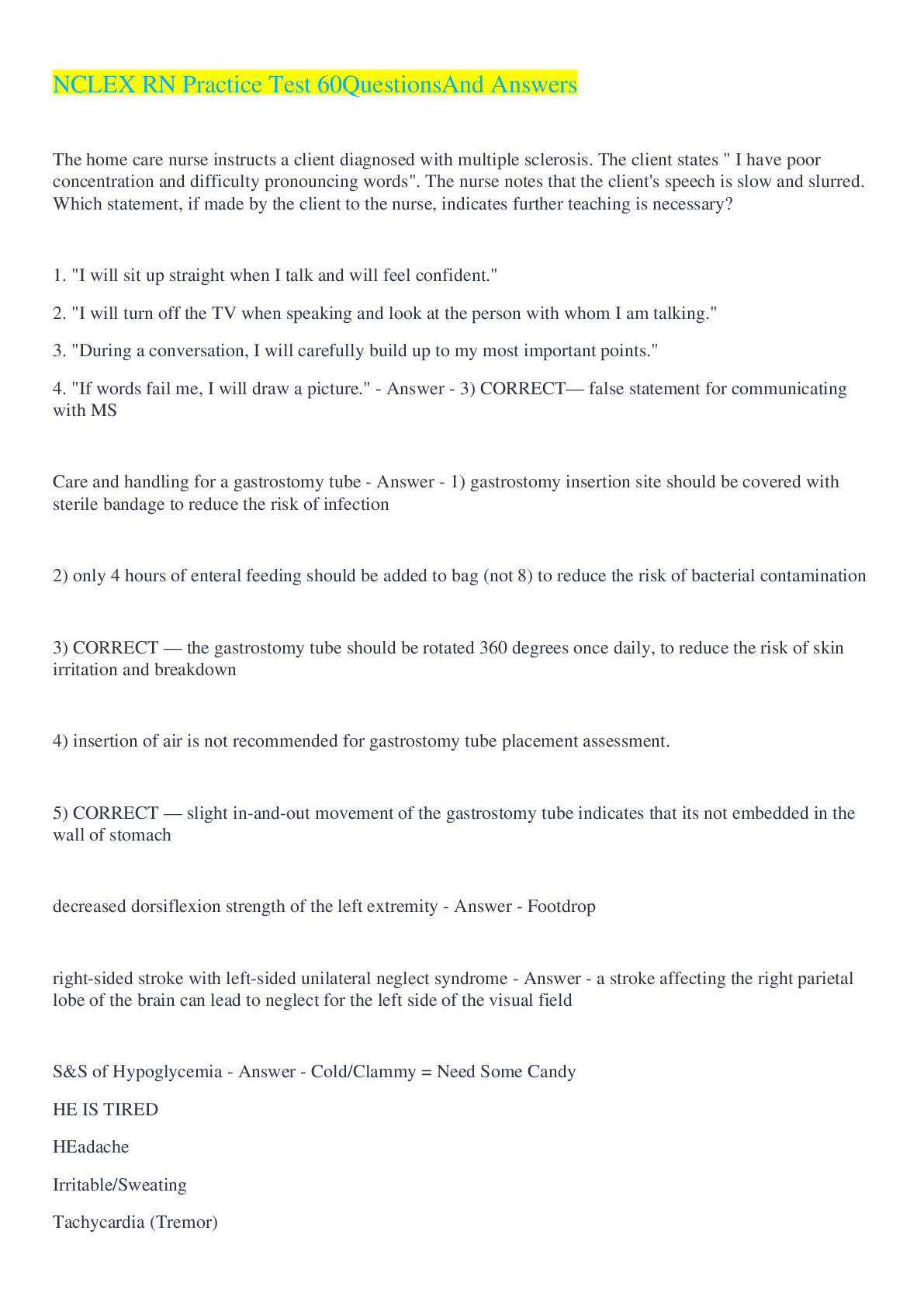 Recommended document preview for NCLEX RN Practice Test 60QuestionsAnd Answers 2022/2023
